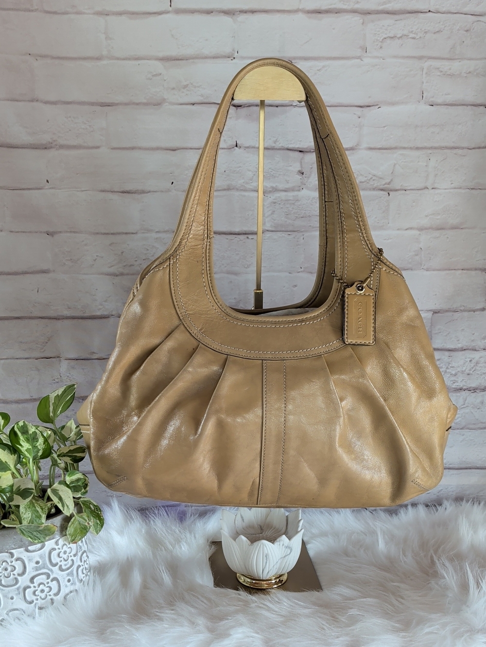 Coach Tan Pleated Leather Hobo Bag